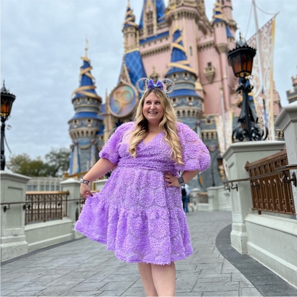 Eloquii Purple Lilac Floral Short Dress Textured Women’s size 16 Coquette - Picture 3 of 16